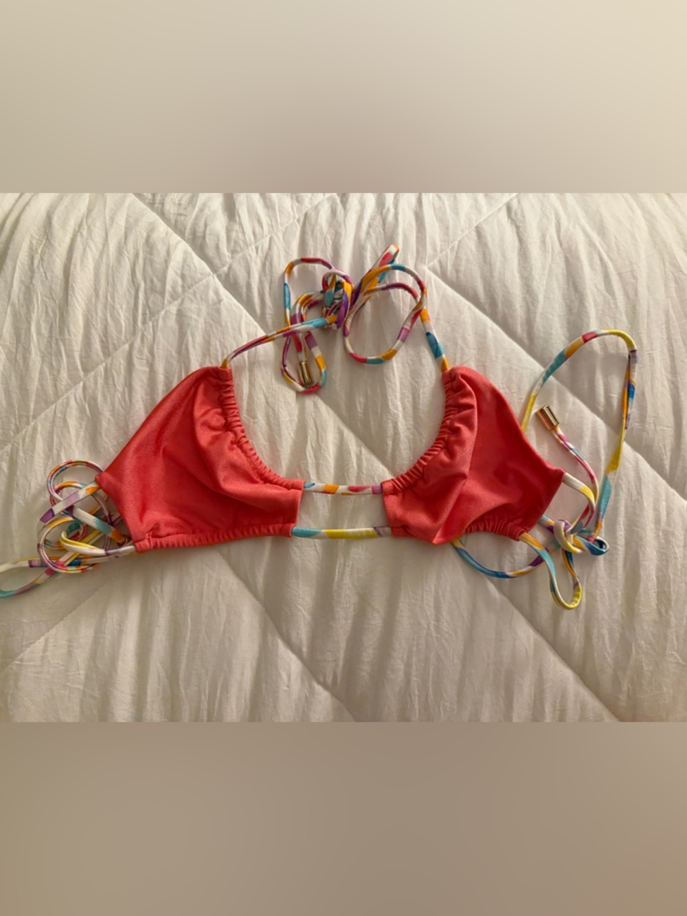Hello Molly Coral Bikini Top with Multicolor Straps
